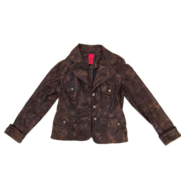 V Cristina Brown Faux Snakeskin Button-Up jacket fall Women size Medium - Picture 1 of 5